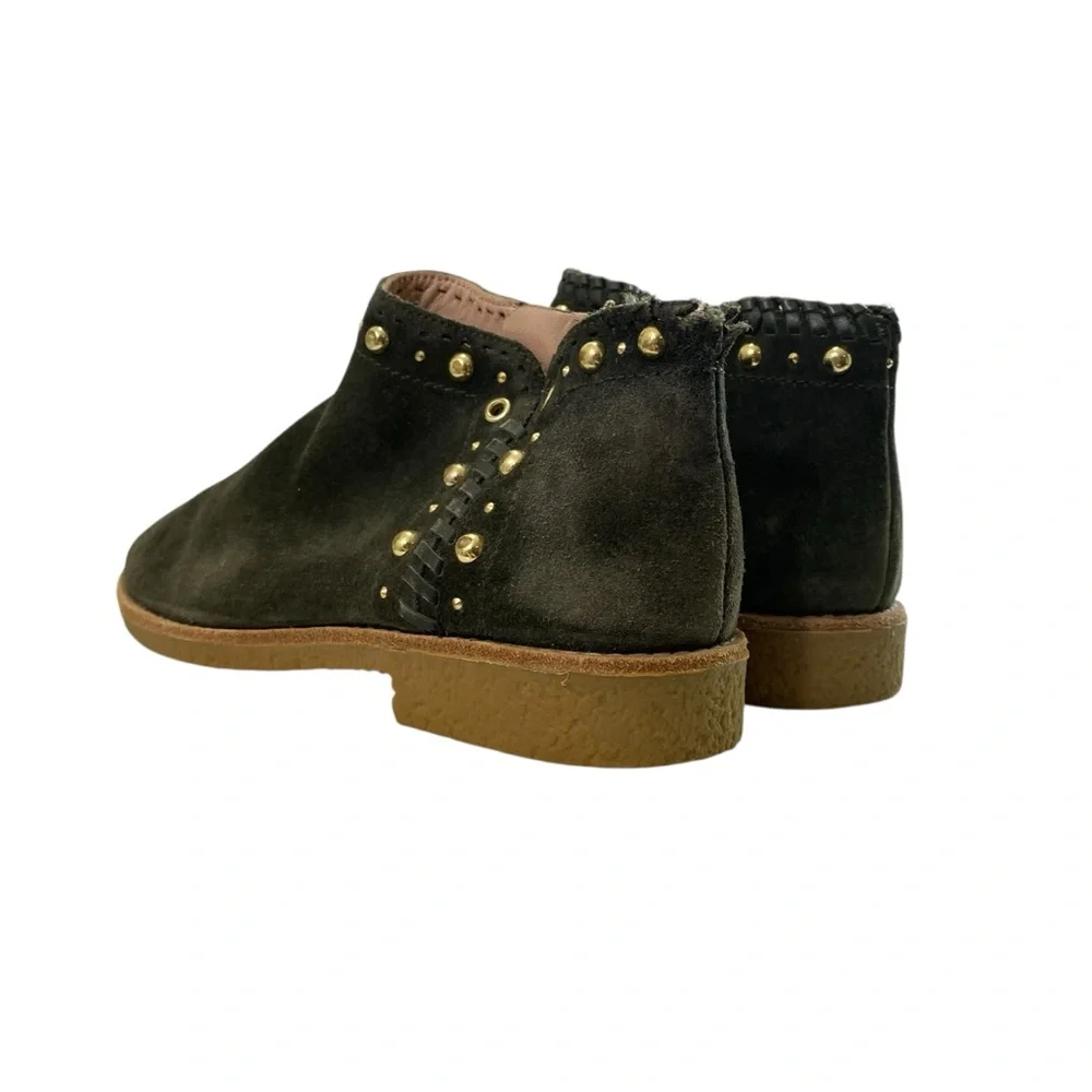 Kate Spade Festival Suede Leather Green Moss Ankle Booties‎ 8 Zip Studded Fringe